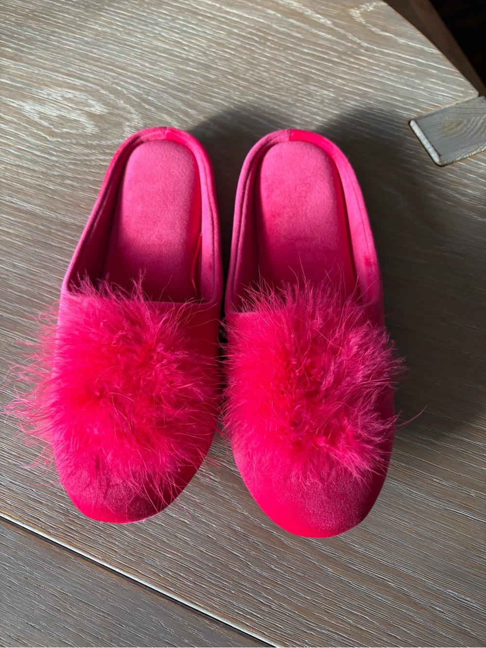 Plush Hot Pink Pom-Trim Slide Slippers for Women